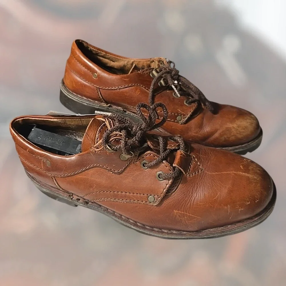 VTG 80s 90s Clarks Men 10 (Fits 11) Brown‎ Leather Low Top Loafer Boots Portugal
